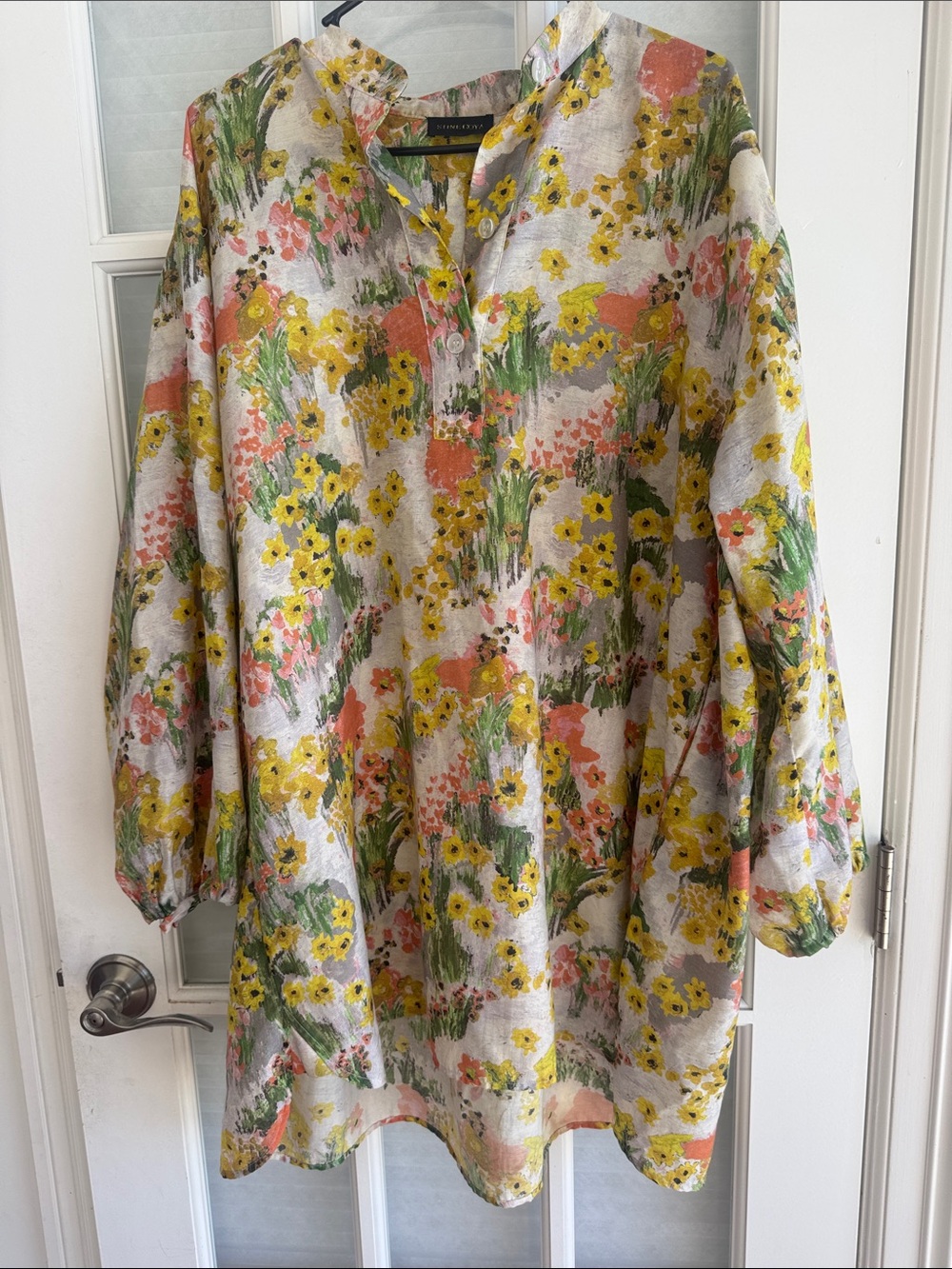 STINE GOYA Yellow, Coral & Green Floral Long Sleeve Tunic Dress XS